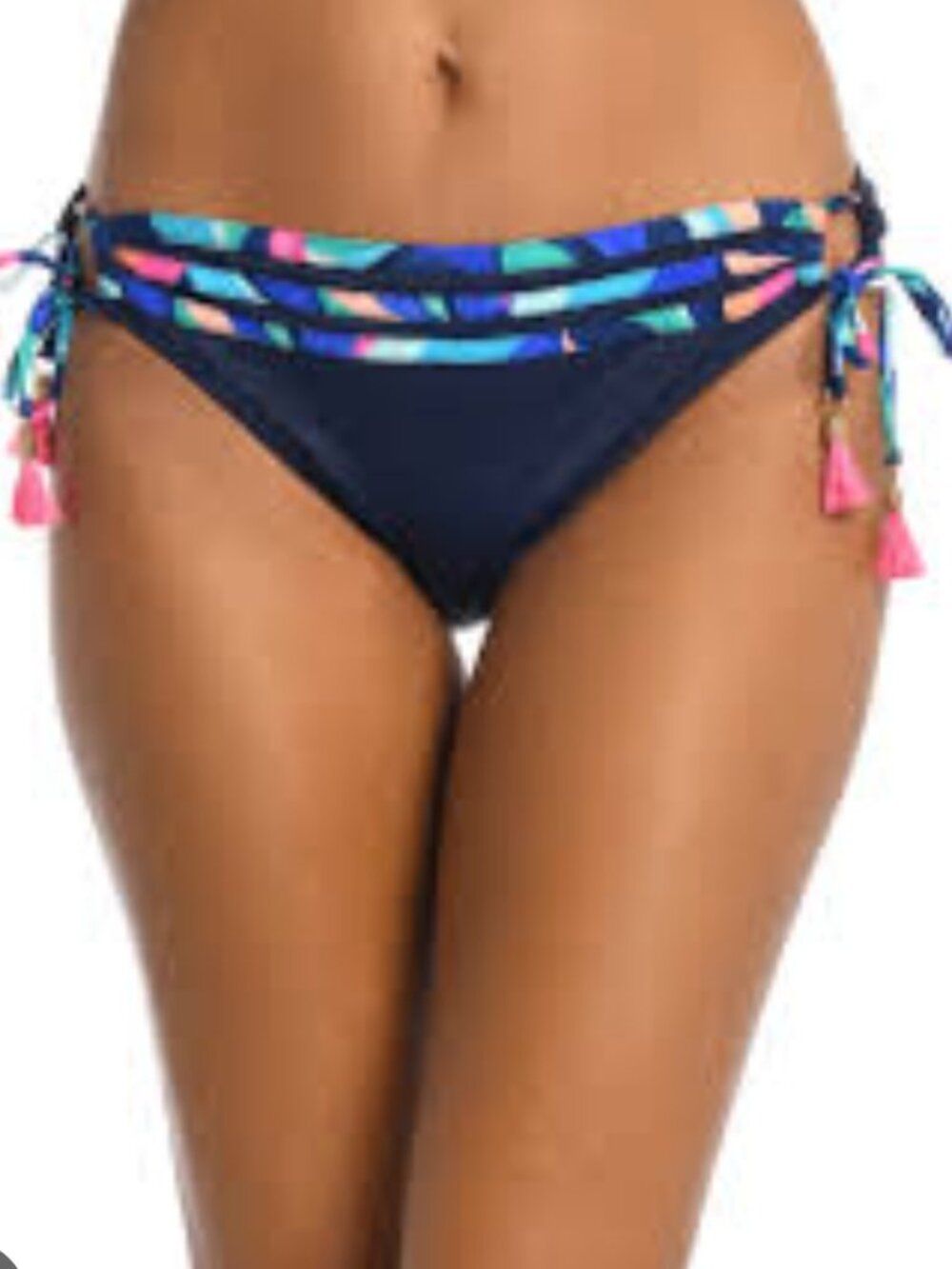 La Blanca Painted Leaves Side-Tie Hipster Bikini Bottoms – Navy & Multicolor – S